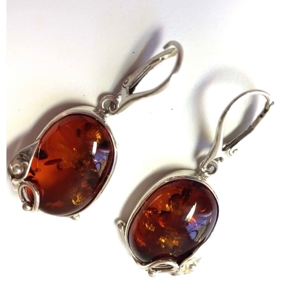 Red natural Amber one of a kind earrings